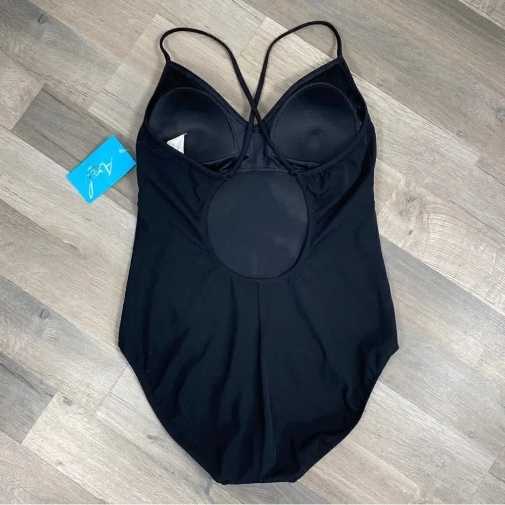 Maxine of‎ Hollywood Azul Swimsuit Studded One Piece Black Silver 16